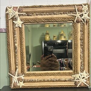Handmade Coastal Starfish and Shell Wall Mirror 12X12 frame 🖼️